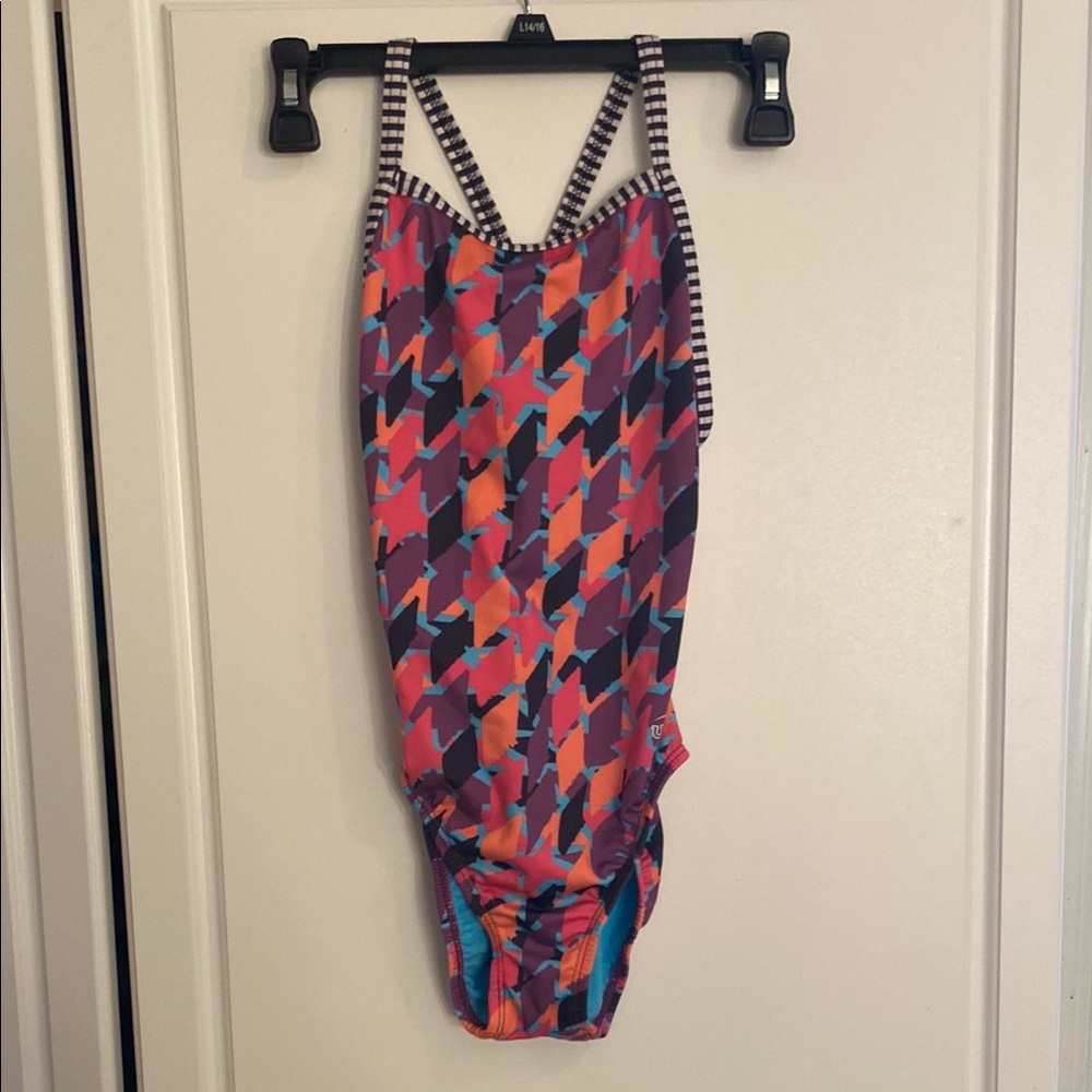 Purple and Orange Athletic One-Piece Swimsuit